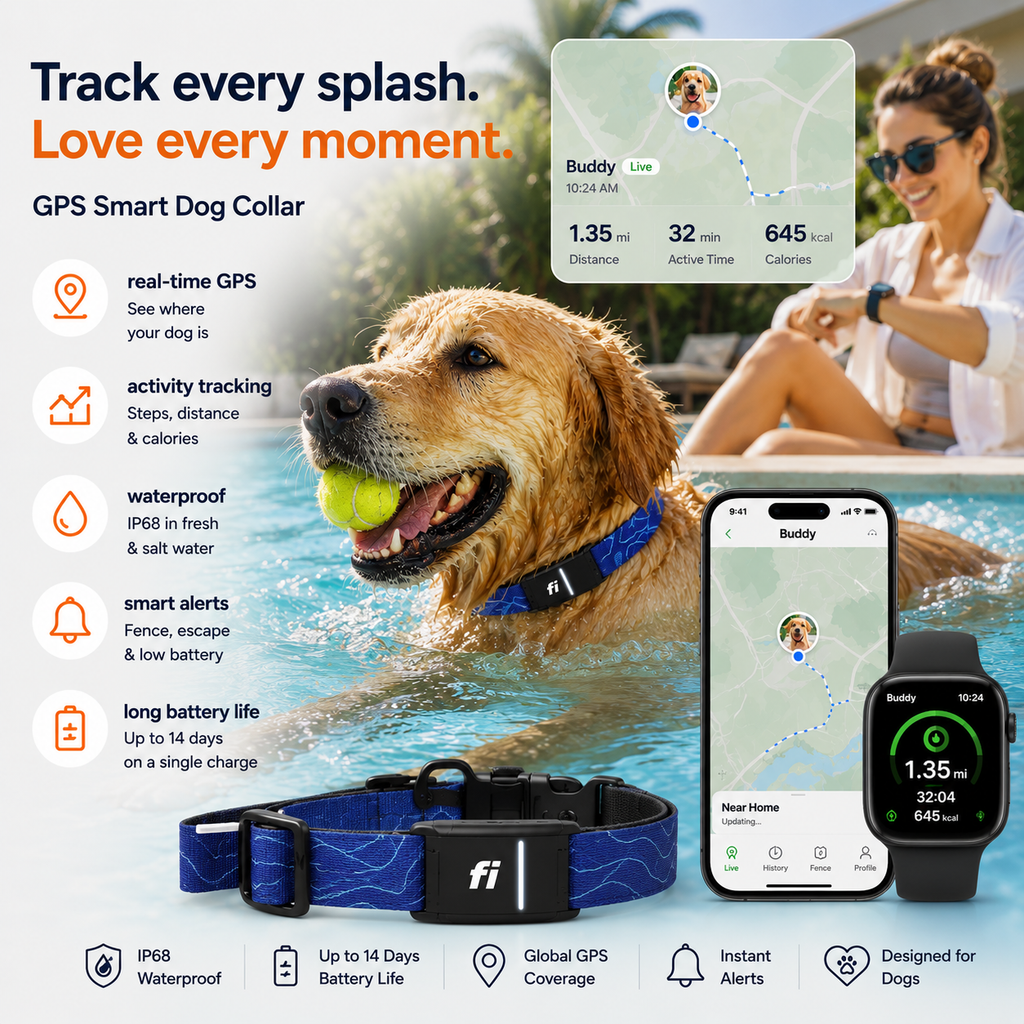GPS Smart Dog Tracker Collar with Health Monitoring