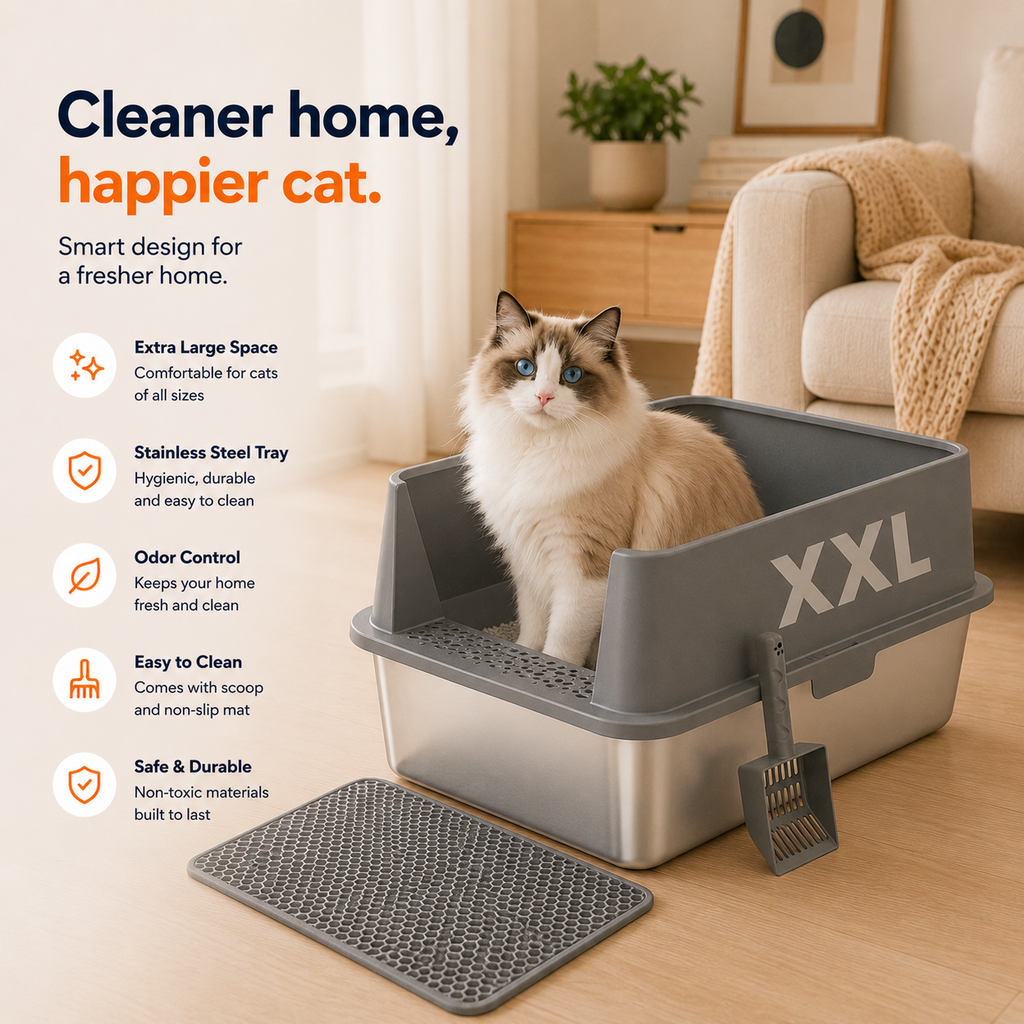 XXL Stainless Steel Cat Litter Box