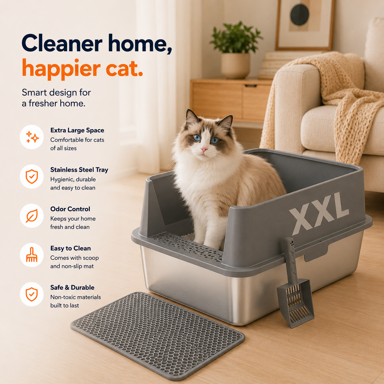XXL Stainless Steel Cat Litter Box