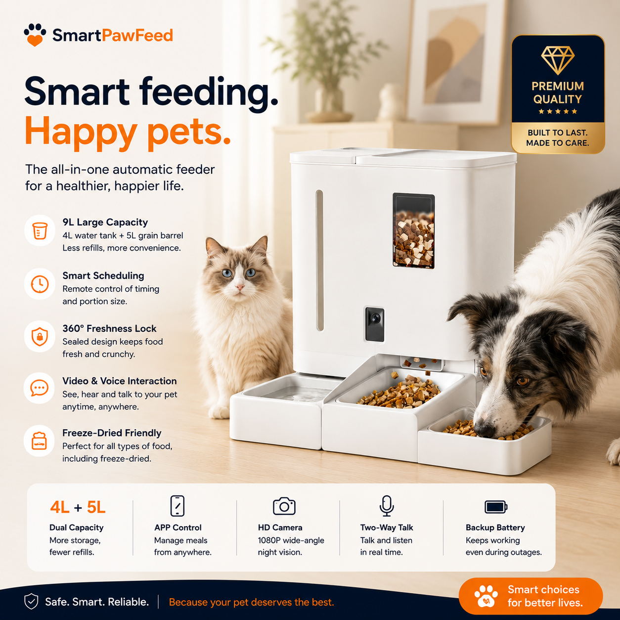 Smart Automatic Pet Feeder with Live Video – International Edition