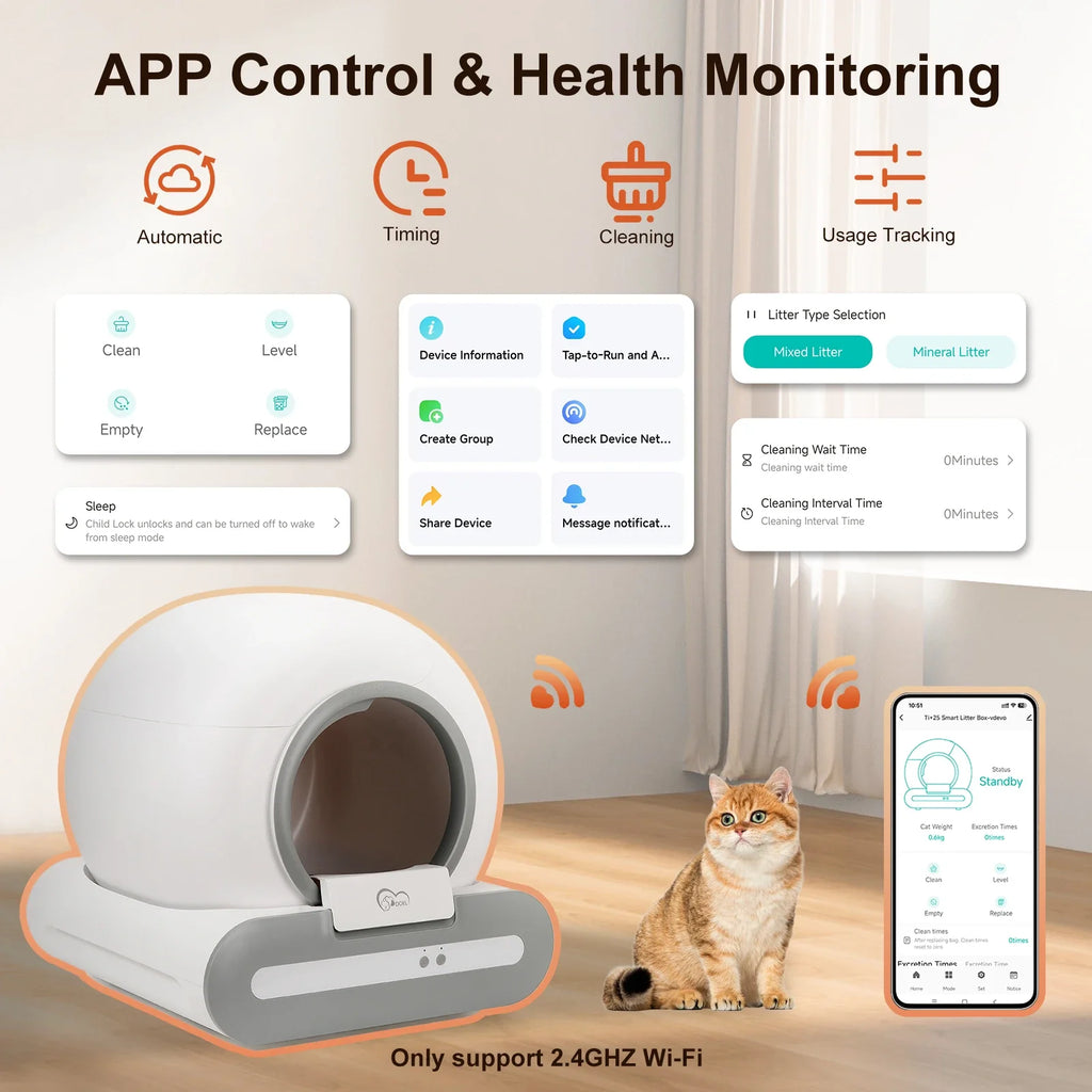 Smart Self-Cleaning Cat Litter Box – 65L Wi-Fi Edition